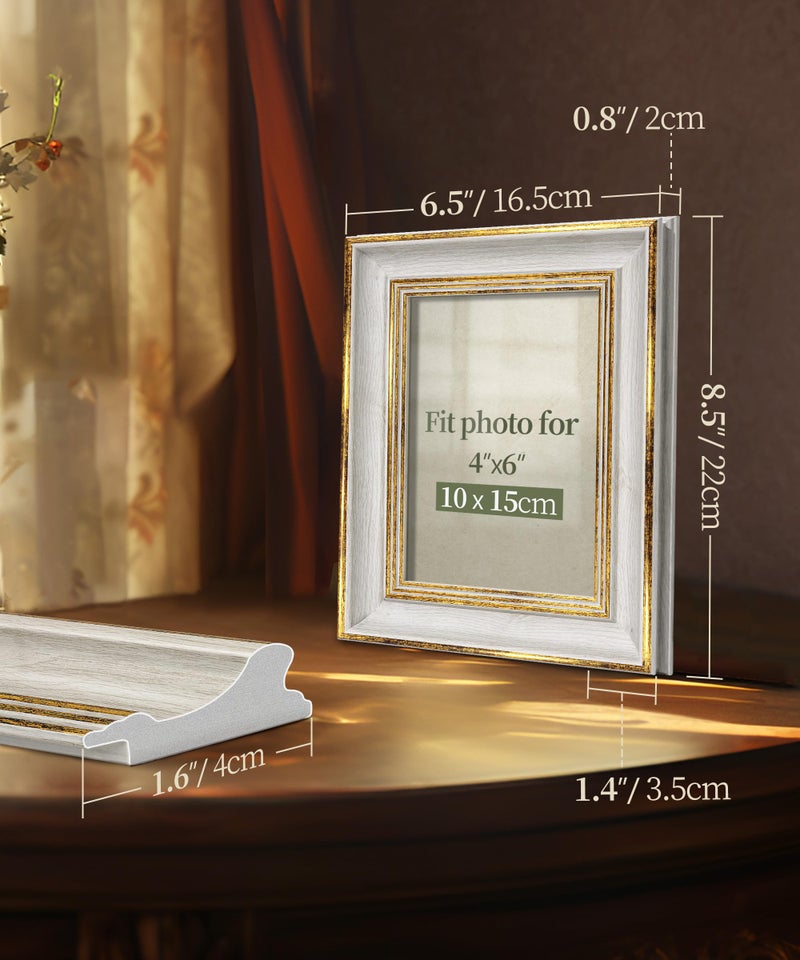 Afuly 4x6 Picture Frames Vintage Antique Photo Frame Gold White for Tabletop Single Display Wall Hanging Tabletop Distressed Wedding Birthday Gifts for Grandma Friends Family - Image 3